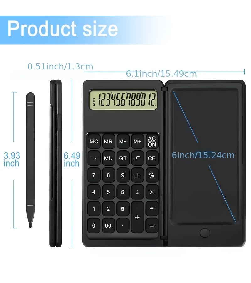 Black 12 Digit 2 In 1 Calculator With Writing Pad Notepad For Office Study - Image 3