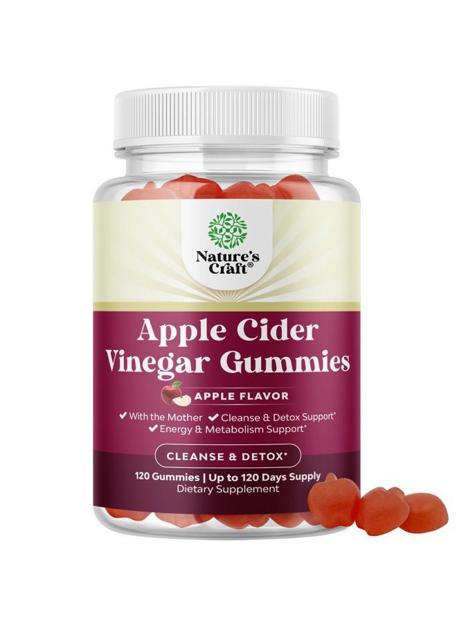 Natures Craft ACV Apple Cider Vinegar Gummies - Natural Energy Supplement ACV with Mother for Body Cleanse Immune Support and Gut Health with Vitamin B12 and Beet Root - 120 Count - Image 1
