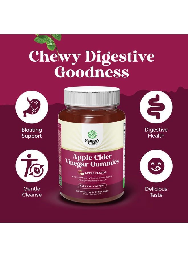 Natures Craft ACV Apple Cider Vinegar Gummies - Natural Energy Supplement ACV with Mother for Body Cleanse Immune Support and Gut Health with Vitamin B12 and Beet Root - 120 Count - Image 4