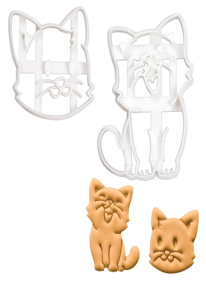 Bakerlogy Set of 2 Cat cookie cutters (Designs: Happy Cat and Cat Face), 2 pieces - Bakerlogy - Image 1
