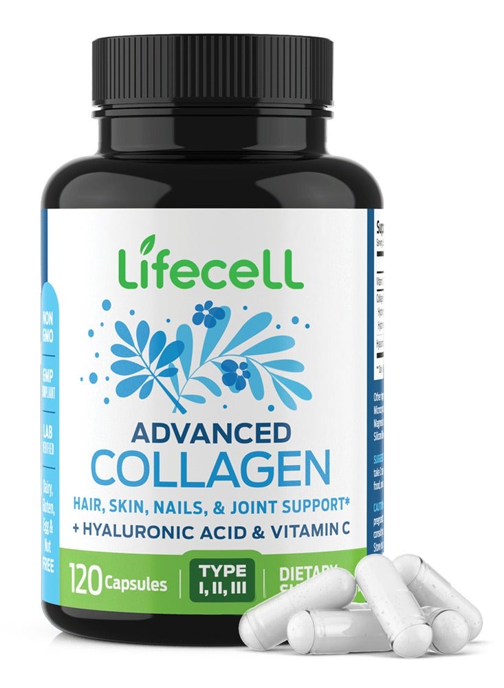 لايفسل مكمل الكولاجين المتقدم، حبوب الكولاجين المتقدمة مع حمض الهيالورونيك، 120 كبسولة نباتية - Image 1