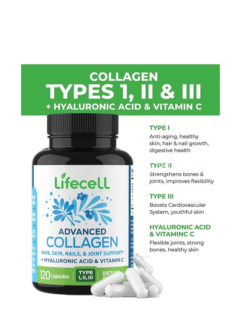 لايفسل مكمل الكولاجين المتقدم، حبوب الكولاجين المتقدمة مع حمض الهيالورونيك، 120 كبسولة نباتية - Image 2