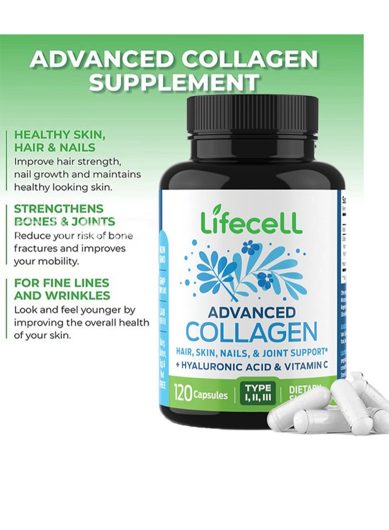 لايفسل مكمل الكولاجين المتقدم، حبوب الكولاجين المتقدمة مع حمض الهيالورونيك، 120 كبسولة نباتية - Image 3