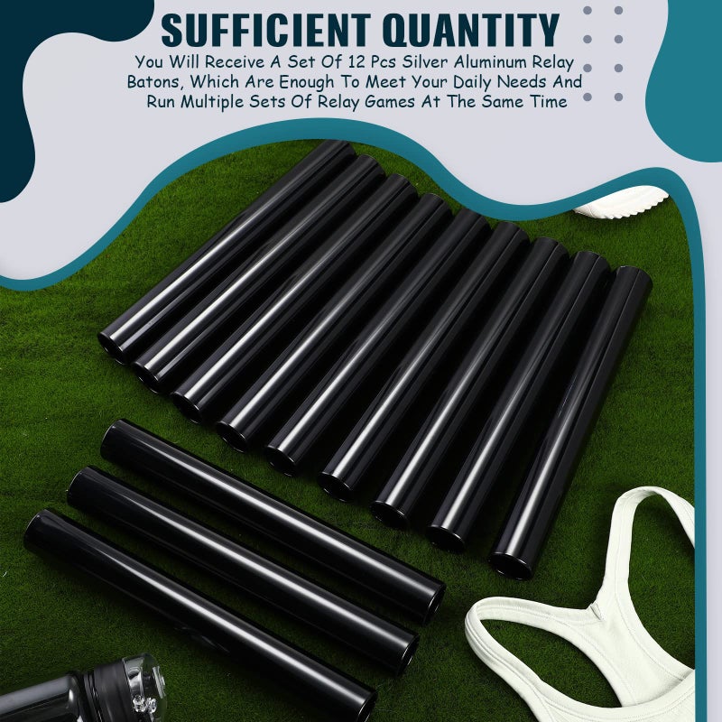Hanaive 12 Pieces Relay Baton Sports Aluminum Track Baton Field Race Equipments for Running Race Team Corrosion Resistant for Students Office Clark Running Outdoor Field Race Tools(Black) - Image 4