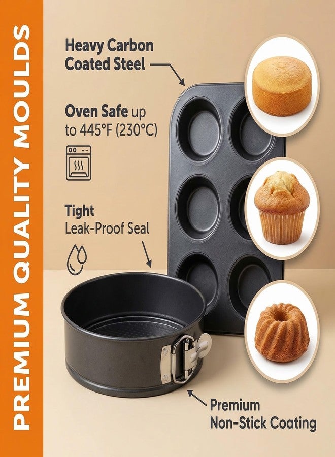 PureBake 8-Piece Bakeware Set | Carbon Steel Non-Stick Cake Moulds for OTG, Microwave & Oven | Baking Tins Combo for Cake, Muffin, Bread | Dishwasher Safe Baking Set - Image 3
