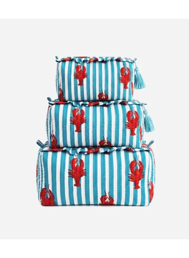 BU Towels BU Lobster Pouch, Set of three, Hand-printed, Designed for travel, pool days, and everyday use