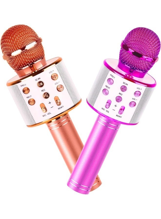 2-Pack Kids Karaoke Microphones - Portable Bluetooth Singing Toys for Boys and Girls, Ideal Birthday Gifts (Rose Gold & Purple) - Image 1