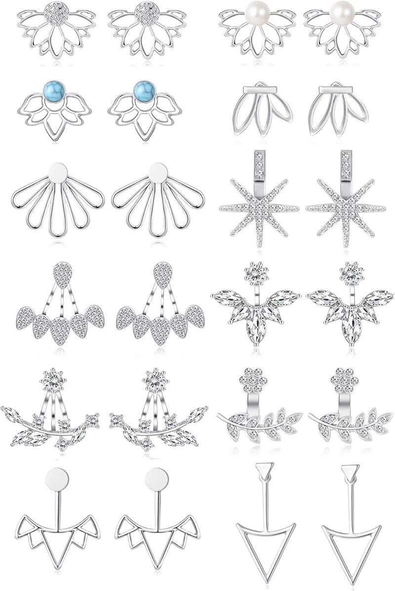 Tornito 6-12 Pairs Lotus Flower Earring Studs Chic CZ Earrings Jackets For Women Silver Rose Gold Tone - Image 1