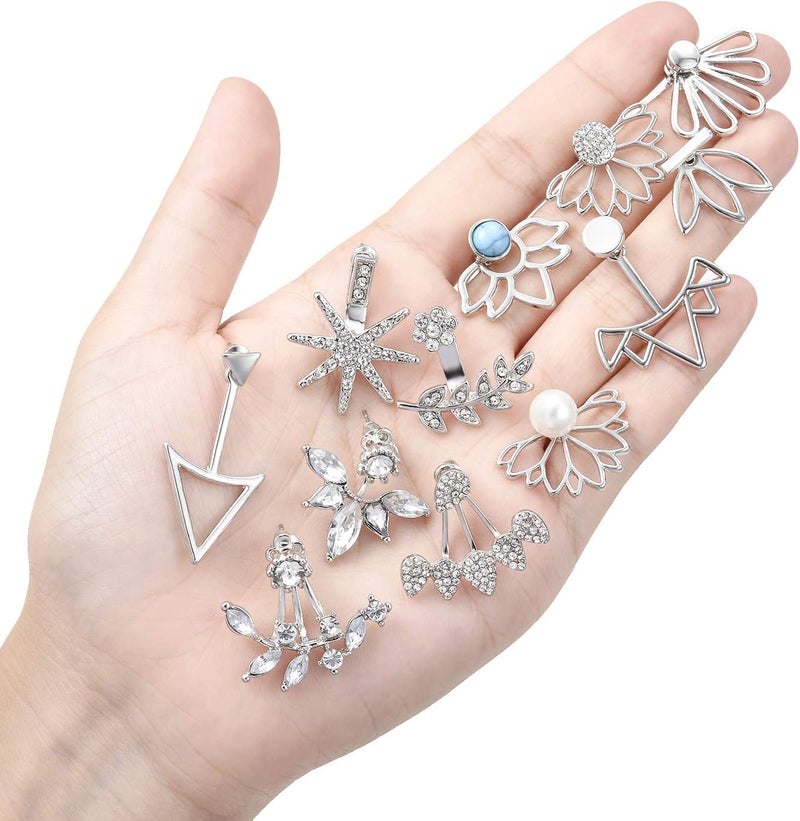 Tornito 6-12 Pairs Lotus Flower Earring Studs Chic CZ Earrings Jackets For Women Silver Rose Gold Tone - Image 4