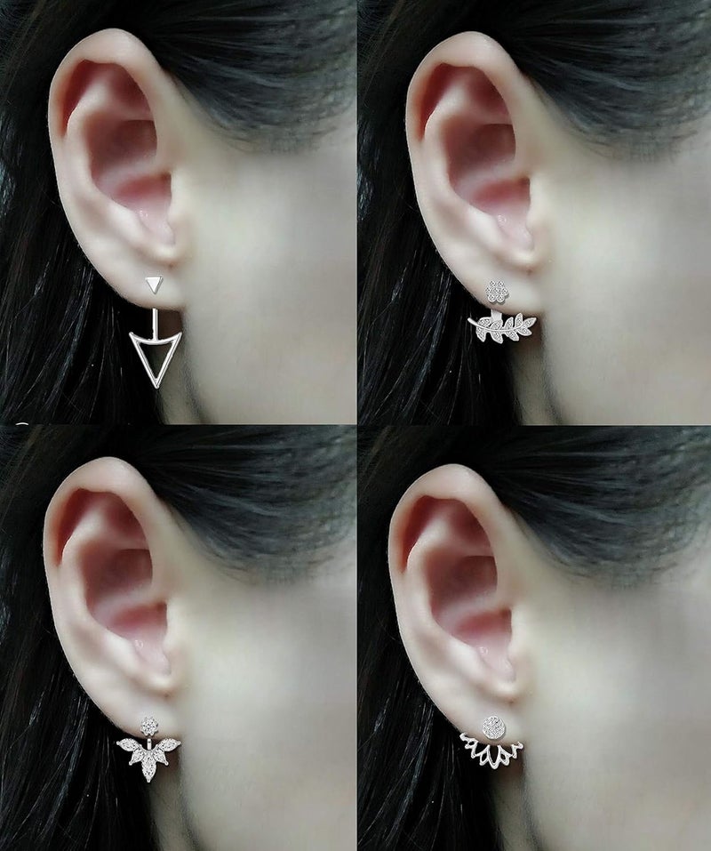 Tornito 6-12 Pairs Lotus Flower Earring Studs Chic CZ Earrings Jackets For Women Silver Rose Gold Tone - Image 2