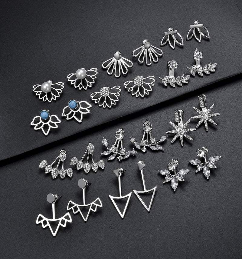 Tornito 6-12 Pairs Lotus Flower Earring Studs Chic CZ Earrings Jackets For Women Silver Rose Gold Tone - Image 3