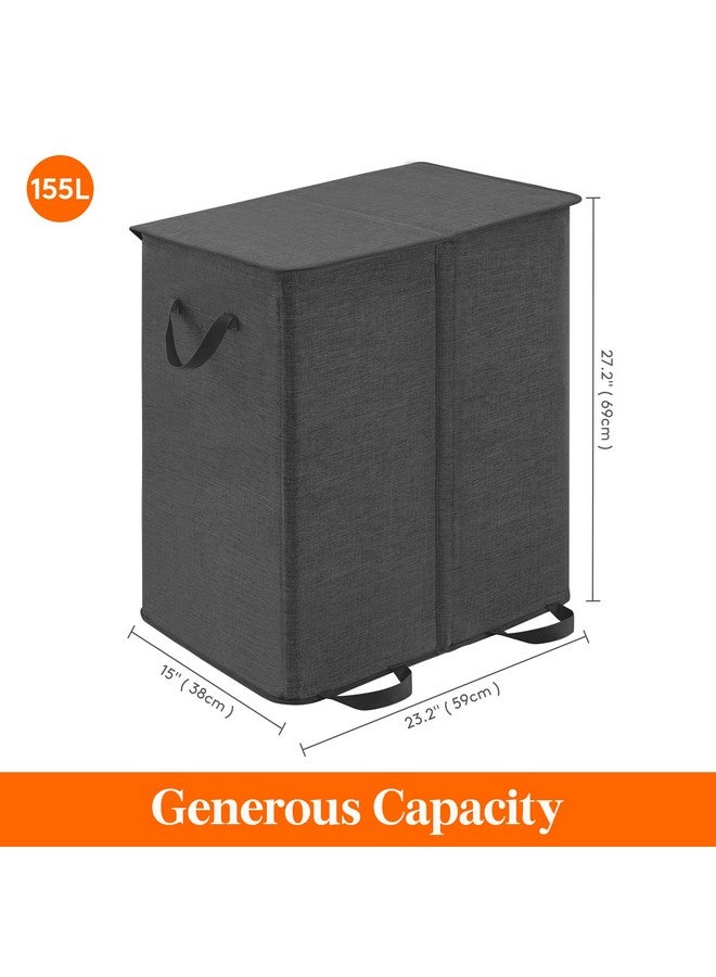 Lifewit Lifewit Double Laundry Hamper with Lid and Removable Laundry Bags, Large Collapsible 2 Dividers Dirty Clothes Basket with Handles for Bedroom, Laundry Room, Closet, Bathroom, College, 155L Black - Image 4