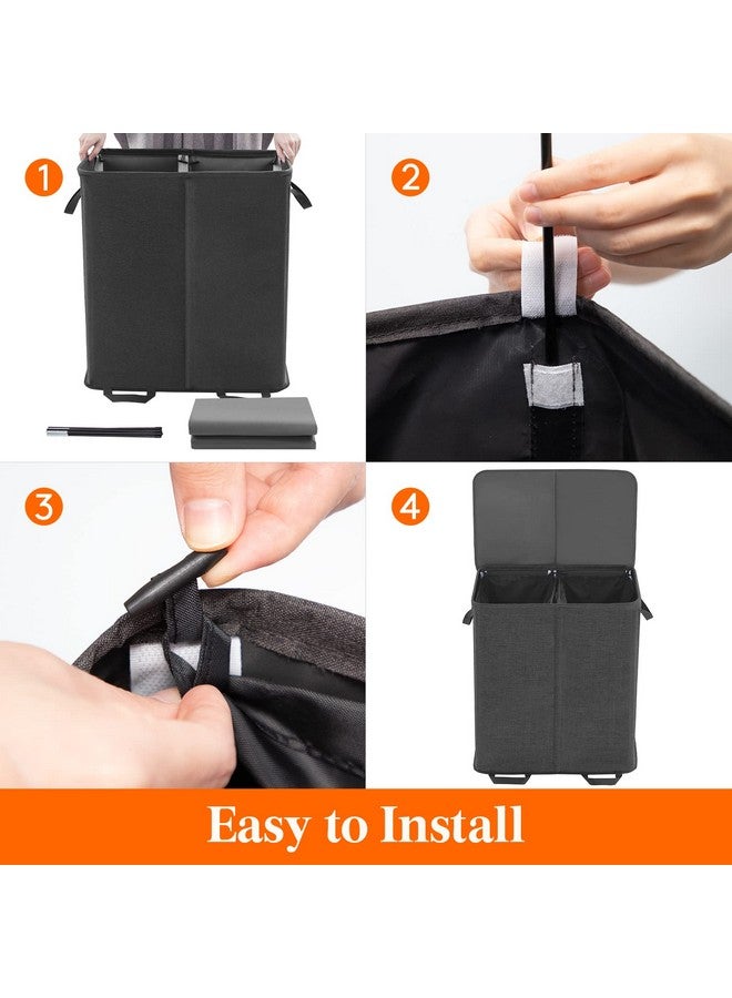 Lifewit Lifewit Double Laundry Hamper with Lid and Removable Laundry Bags, Large Collapsible 2 Dividers Dirty Clothes Basket with Handles for Bedroom, Laundry Room, Closet, Bathroom, College, 155L Black - Image 2