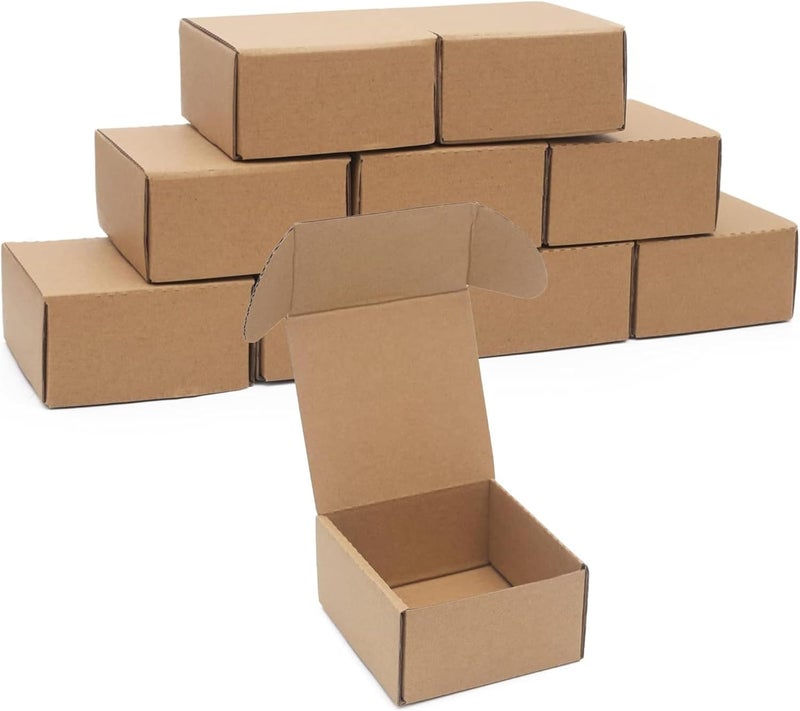 AL FAKHAMA 10 Pcs Top Open Brown Shipping Boxes - Foldable 3-Ply Corrugated Cardboard Mailer Boxes (5x5x4 Inches) - Image 1