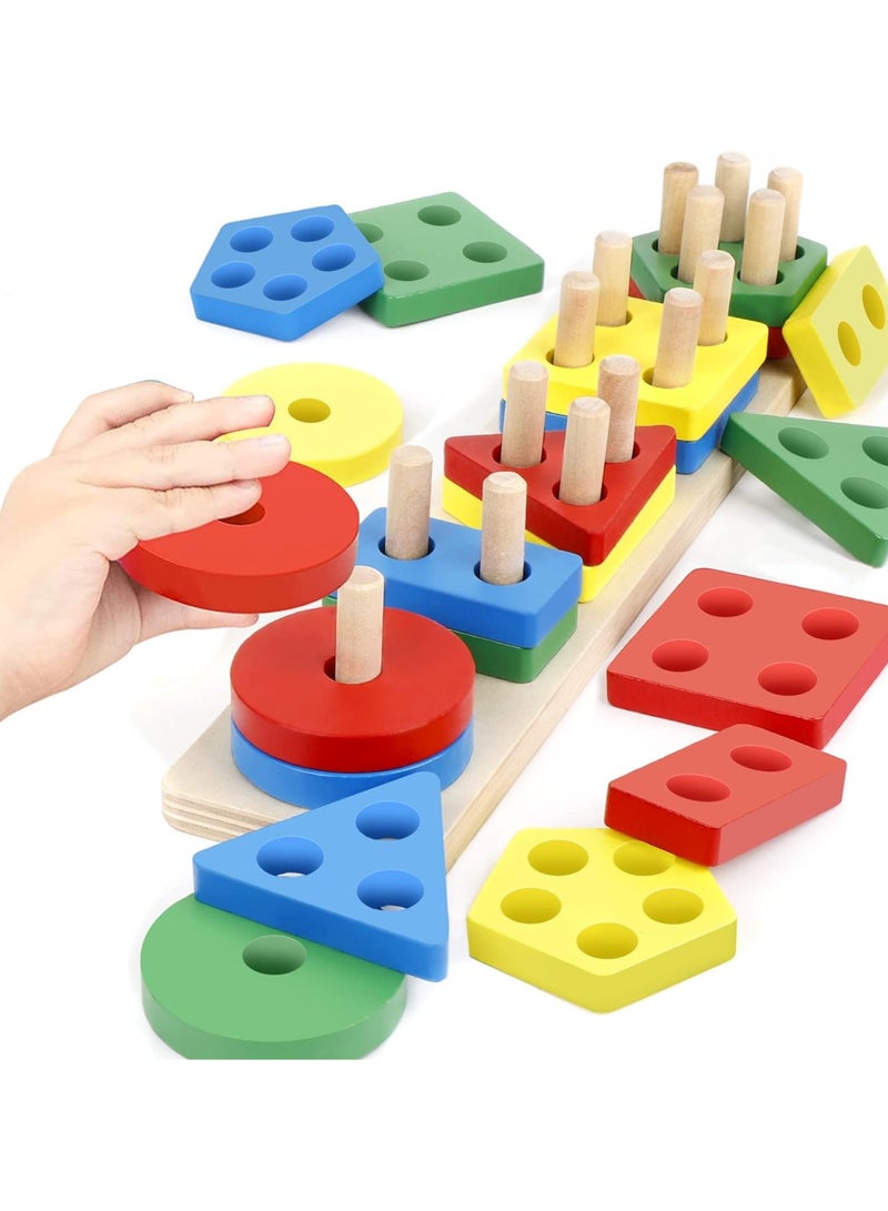 لعبة بازل الاشكال الخشبية التعليمية للاطفال - لتنمية المهارات الحركية و تعلم الالوان و الاشكال بطريقة منتسوري من عمر 18 شهر و ما فوق - Image 1