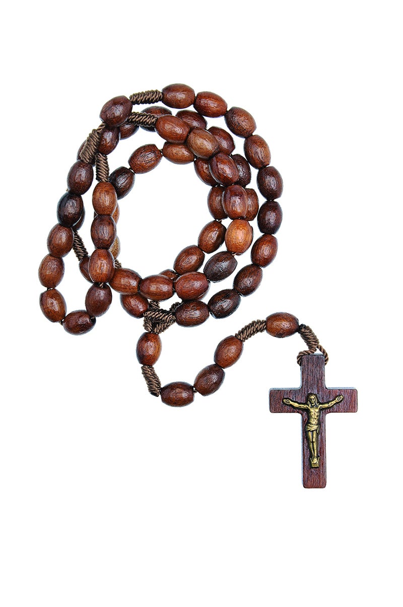 Intercession First Wood Rosary Made in Brazil Walnut 68mm Beads - Image 3