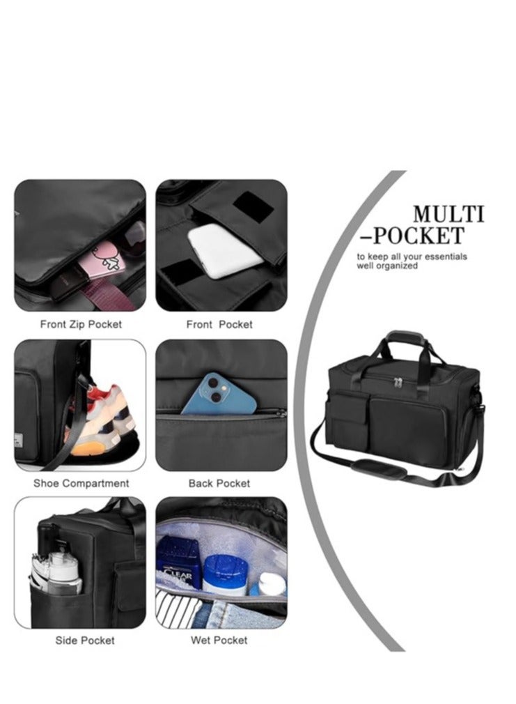 general Large capacity, foldable, lightweight and waterproof sports bag, suitable for travel and for carrying light luggage during the night or weekend for men and women (black color). - Image 4