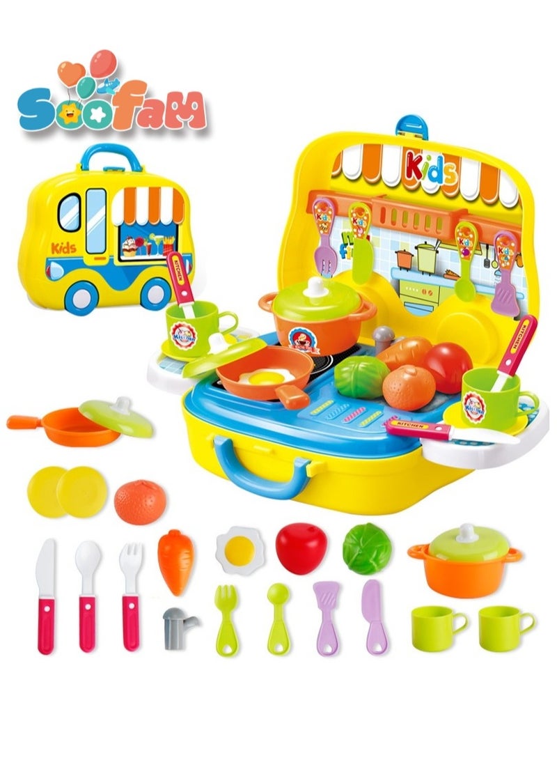Soofam 26 Piece  Kids Kitchen Cooking Play, Kids Toy Kitchen Set ,Toddler Pretend Cooking Food Play set Interactive Mini Children Role Play Toy ,Kitchen Cooking Suitcase Set, Portable Lightweight Kitchen Cook Roll Suitcase Toy Play set For Kids,Kitchen Pretend Play Toys Birthday Gift for Kids - Image 1