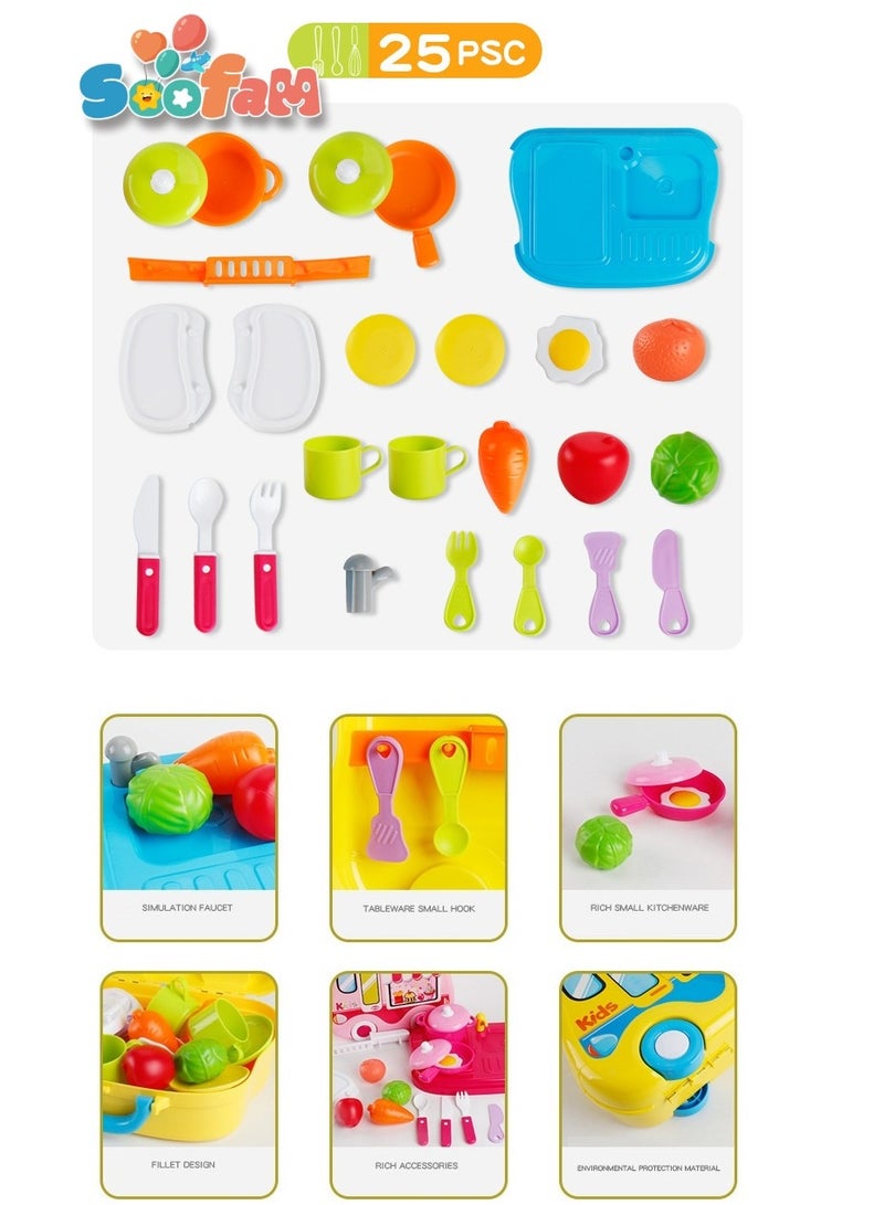 Soofam 26 Piece  Kids Kitchen Cooking Play, Kids Toy Kitchen Set ,Toddler Pretend Cooking Food Play set Interactive Mini Children Role Play Toy ,Kitchen Cooking Suitcase Set, Portable Lightweight Kitchen Cook Roll Suitcase Toy Play set For Kids,Kitchen Pretend Play Toys Birthday Gift for Kids - Image 5