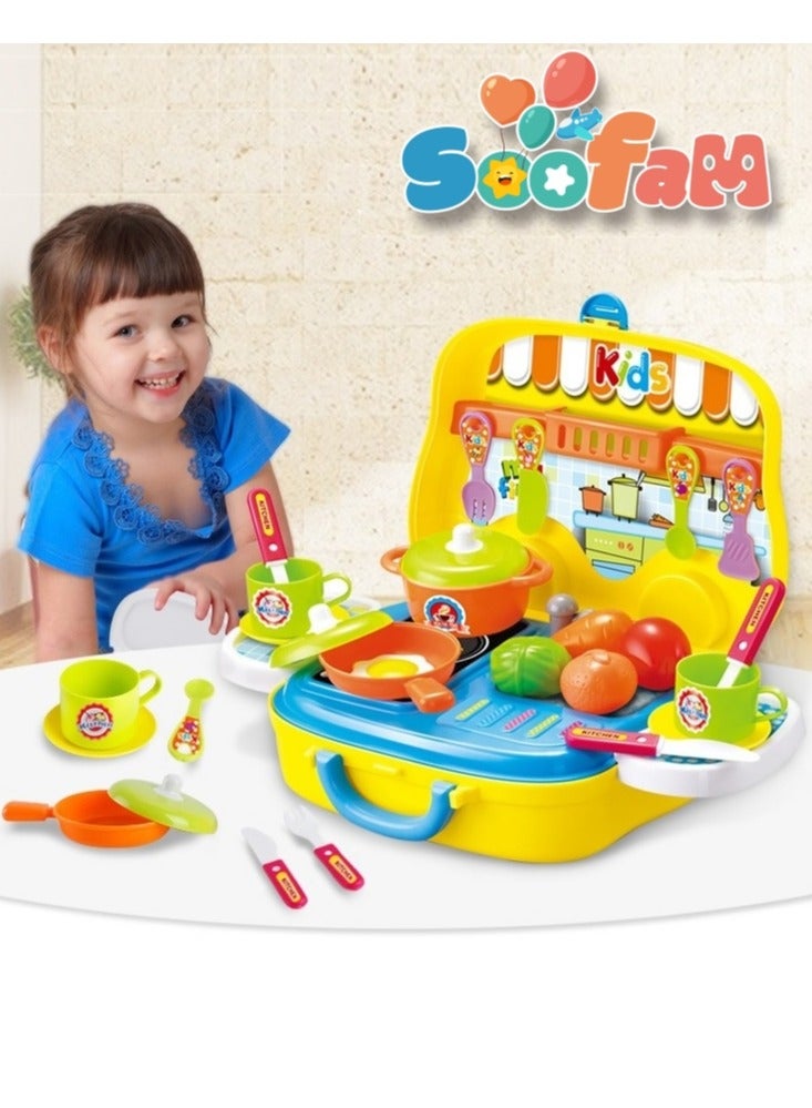 Soofam 26 Piece  Kids Kitchen Cooking Play, Kids Toy Kitchen Set ,Toddler Pretend Cooking Food Play set Interactive Mini Children Role Play Toy ,Kitchen Cooking Suitcase Set, Portable Lightweight Kitchen Cook Roll Suitcase Toy Play set For Kids,Kitchen Pretend Play Toys Birthday Gift for Kids - Image 2