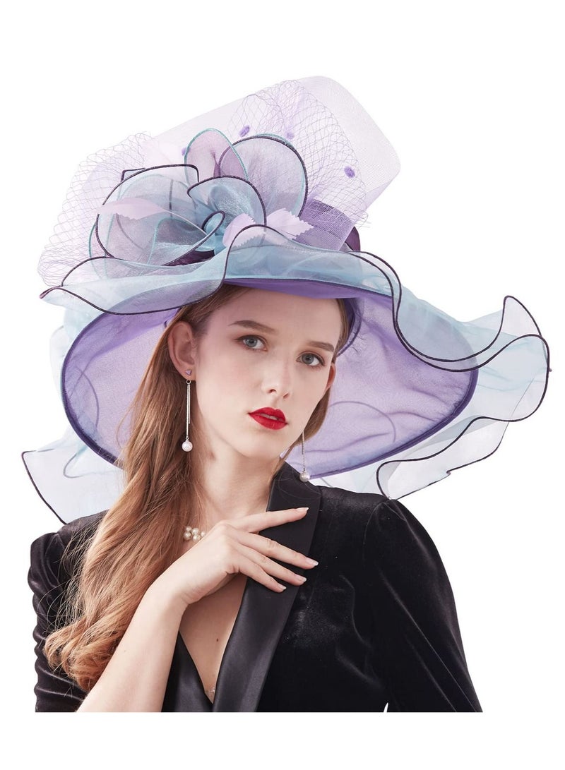 KASTWAVE Women's Organza Kentucky Derby Hat Wide Brim Bridal Wedding Caps - Image 1