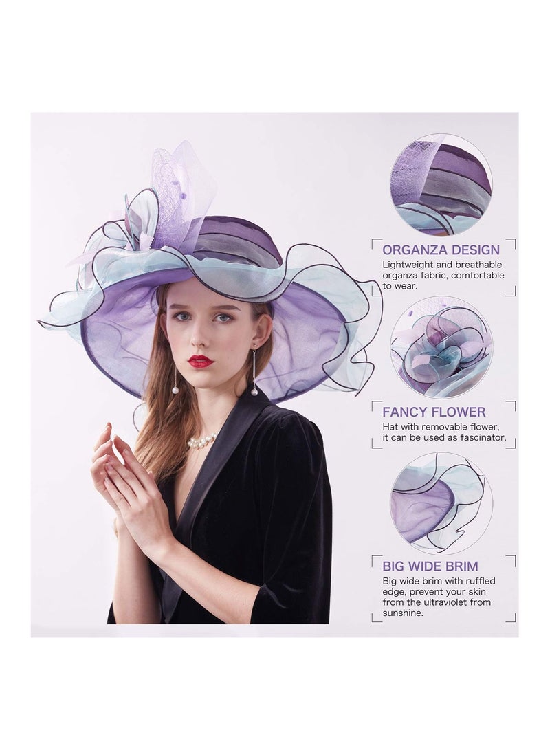 KASTWAVE Women's Organza Kentucky Derby Hat Wide Brim Bridal Wedding Caps - Image 3