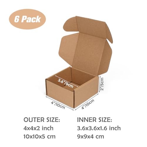 Serwrsw 4x4x2 Shipping Boxes Set of 6, Small Cardboard Boxes for Packaging, Brown Mailing for Small Business - Image 2