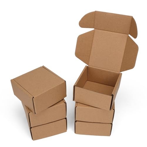 Serwrsw 4x4x2 Shipping Boxes Set of 6, Small Cardboard Boxes for Packaging, Brown Mailing for Small Business - Image 1