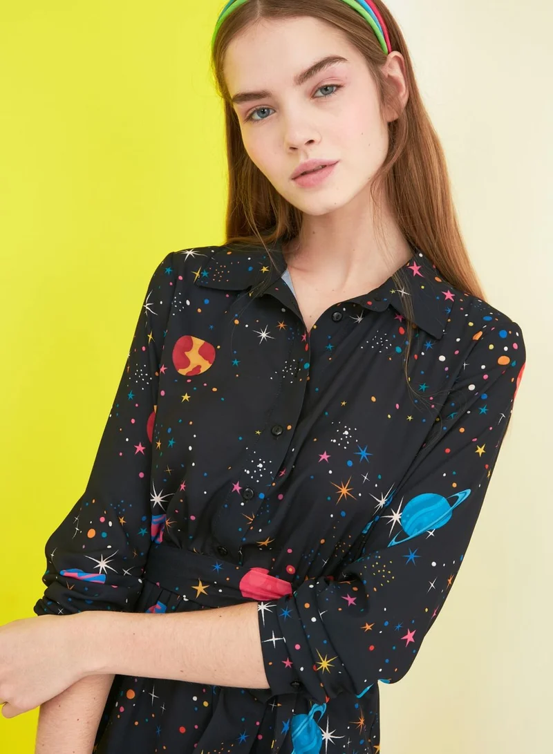 trendyol Button Down Printed Shirt Dress