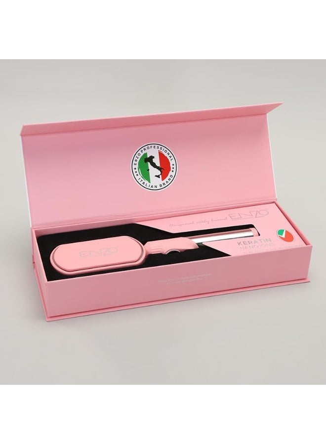 ENZO Professional فرشاة فرد الشعر الاحترافية ENZO EN-4002، مجفف شعر ومكثف مصمم لصالونات الشعر، مشط فرد الشعر بتسخين سيراميك أيوني، مضاد للحروق - دولي (وردي) - Image 3