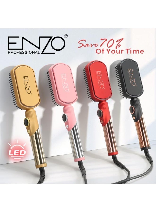 ENZO Professional فرشاة فرد الشعر الاحترافية ENZO EN-4002، مجفف شعر ومكثف مصمم لصالونات الشعر، مشط فرد الشعر بتسخين سيراميك أيوني، مضاد للحروق - دولي (وردي) - Image 2