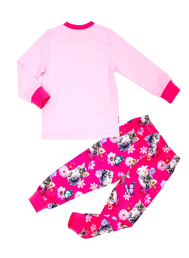 babyqlo Kitten and Butterflies Glow-in-the-Dark Cotton Pajama Set for Girls