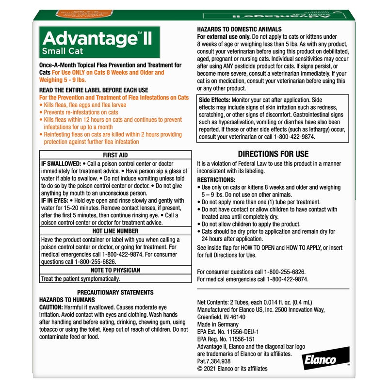 Advantage II Small Cat Vet-Recommended Flea Treatment & Prevention | Cats 5-9 lbs. | 2-Month Supply - Image 2