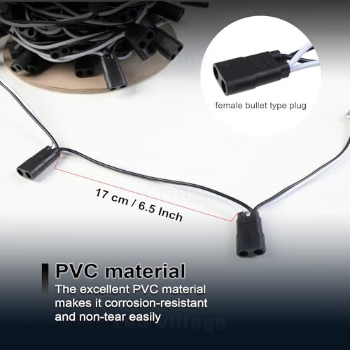 Ledvillage Wire Harness Roll 20 Counts - 6.5" Spacing on Lead, 2-Prong Double Female Bullet Plugs 18 AWG - 10 ft. for LED Lights Truck Trailer Semi-Truck RV (7.5A) - Image 3