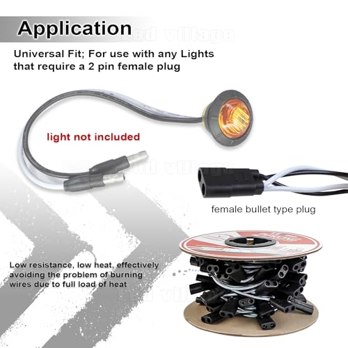 Ledvillage Wire Harness Roll 20 Counts - 6.5" Spacing on Lead, 2-Prong Double Female Bullet Plugs 18 AWG - 10 ft. for LED Lights Truck Trailer Semi-Truck RV (7.5A) - Image 4