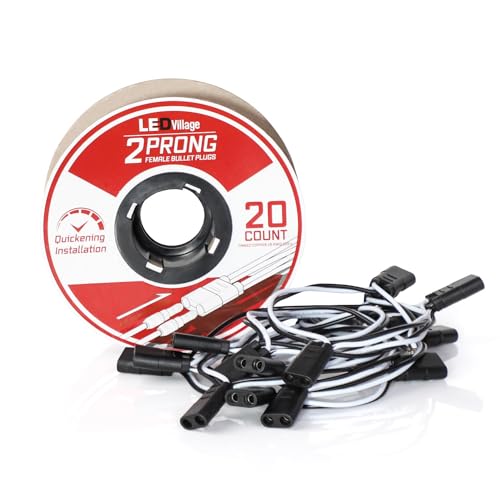 Ledvillage Wire Harness Roll 20 Counts - 6.5" Spacing on Lead, 2-Prong Double Female Bullet Plugs 18 AWG - 10 ft. for LED Lights Truck Trailer Semi-Truck RV (7.5A) - Image 1