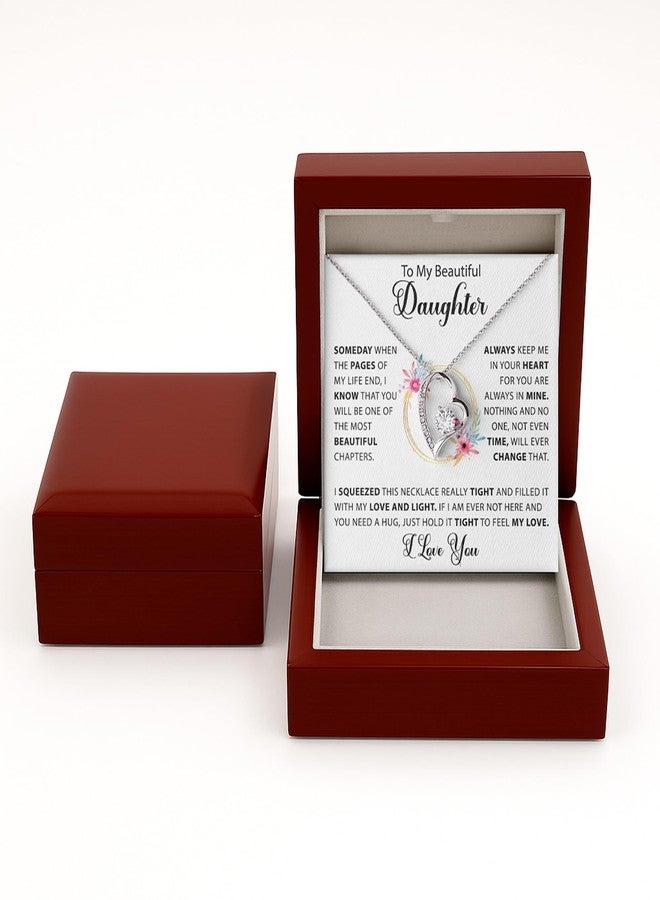 LUXUS™ To My Beautiful Daughter - Heart Necklace, Inspirational Jewelry for Daughter, Gift from Father, Empowering Message Necklace in 18KWhite Gold/Gold Finish over Stainless Steel (18K White Gold Finish, Luxury Gift Box) - Image 2