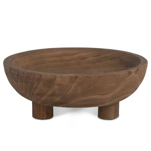 DN DECONATION Wooden Decorative Bowl with Tripod Base 10.63" - Brown Wood Fruit Candy Key Holder Bowl Footed for Dining Table Top Centerpiece Decor Rustic Home Shelf Decor - Image 1