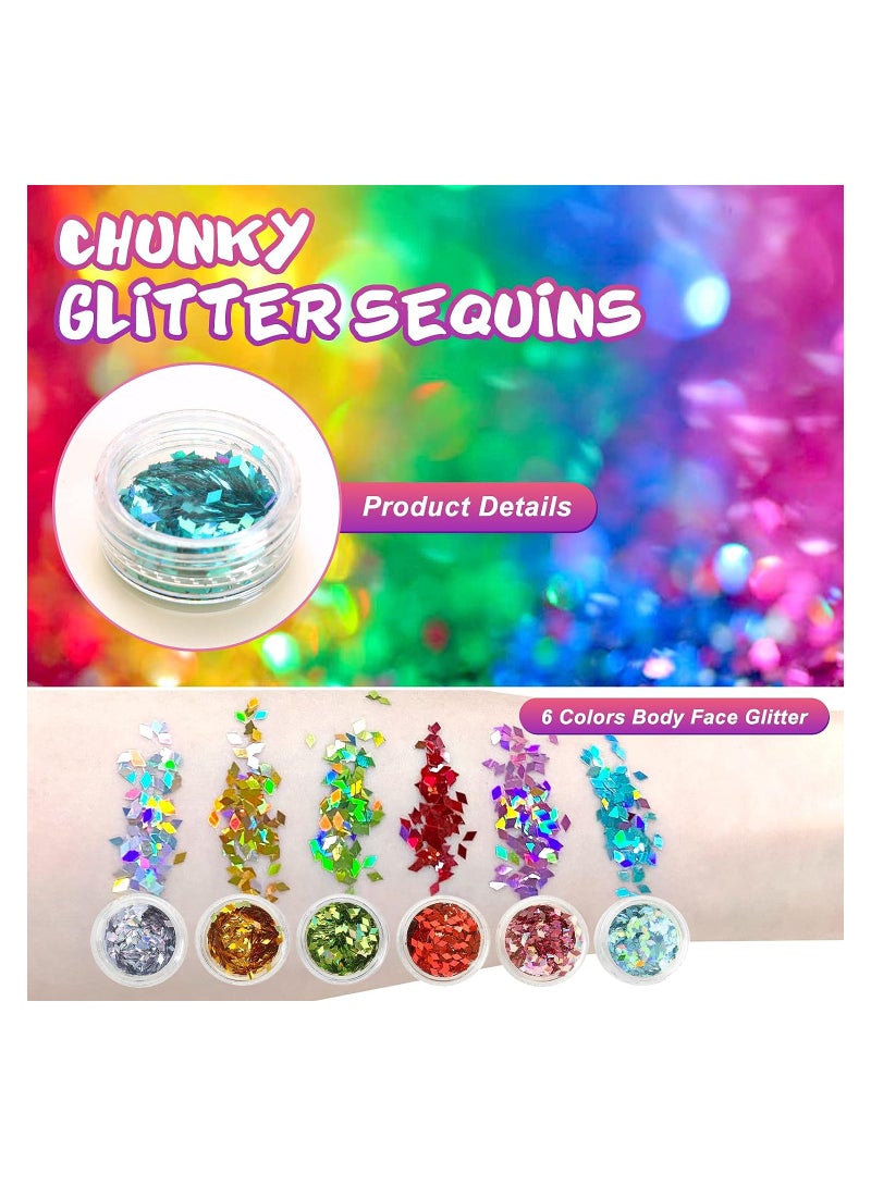 Excefore Glitter Tattoos for Kids Girls 30 Colors Glitter Tattoo Kit Waterproof & Temporary Butterfly Flower Fake Tattoos Body Glitter for Nail Art Crafts - 132 Stencils 5 Brushes 2 Body Glues  - Image 5