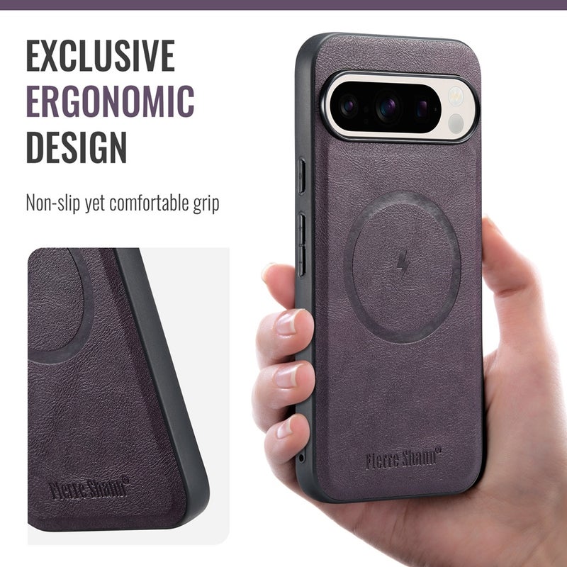 HuHa Protective Cover For Google Pixel 9 / 9 Pro Fierre Shann Cowhide Texture MagSafe Magnetic Phone Case(Purple) - Image 3
