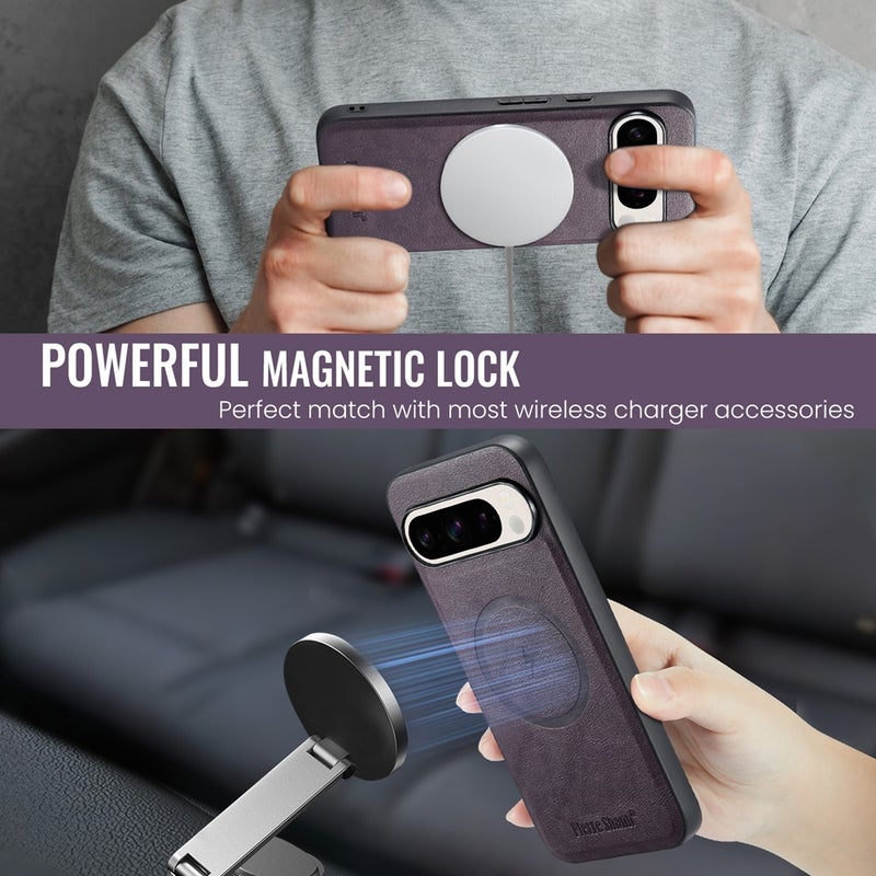 HuHa Protective Cover For Google Pixel 9 / 9 Pro Fierre Shann Cowhide Texture MagSafe Magnetic Phone Case(Purple) - Image 5