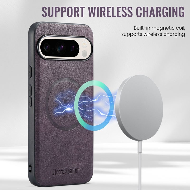 HuHa Protective Cover For Google Pixel 9 / 9 Pro Fierre Shann Cowhide Texture MagSafe Magnetic Phone Case(Purple) - Image 4