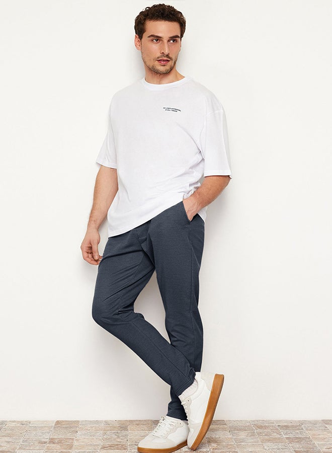 trendyol Navy Blue Jogger Fit Lace Waist Textured Knitted Comfortable Trousers TMNSS24PL00007 - Image 2