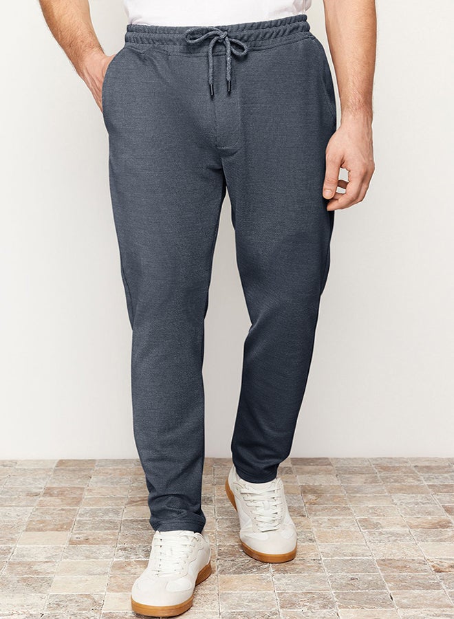 trendyol Navy Blue Jogger Fit Lace Waist Textured Knitted Comfortable Trousers TMNSS24PL00007 - Image 1
