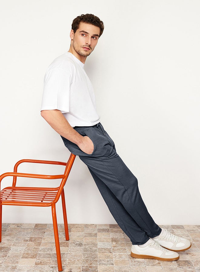 trendyol Navy Blue Jogger Fit Lace Waist Textured Knitted Comfortable Trousers TMNSS24PL00007 - Image 3
