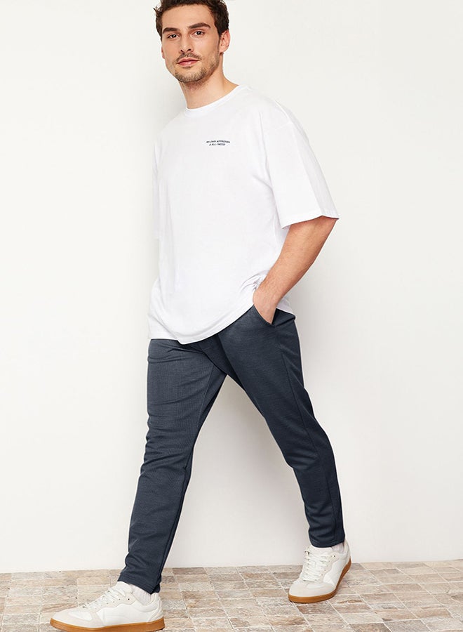 trendyol Navy Blue Jogger Fit Lace Waist Textured Knitted Comfortable Trousers TMNSS24PL00007 - Image 4