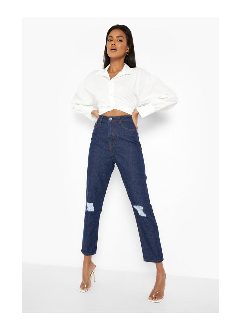 boohoo - High Waist Distressed Mom Jeans - Image 1