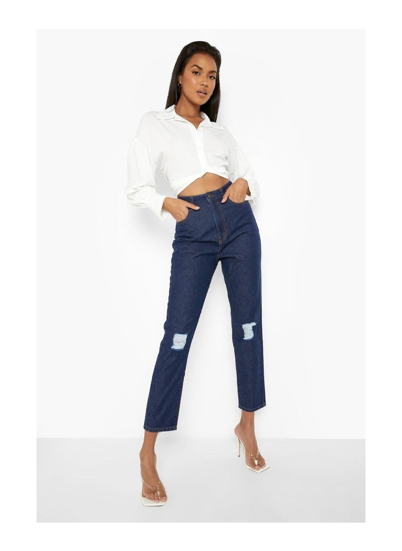 boohoo - High Waist Distressed Mom Jeans - Image 1