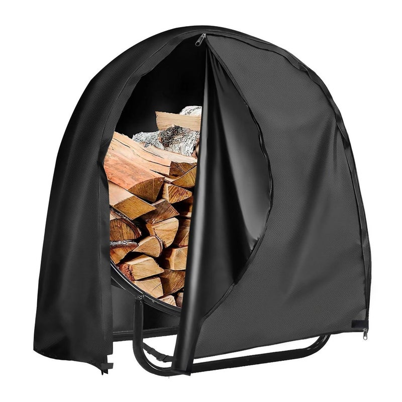 IC ICLOVER Firewood Log Hoop Cover 40 Inch Outdoor 600D Heavy Duty Waterproof and Weather Resistant Round Log Rack Cover with Full Length Zipper Wood Ring Storage Holder Cover