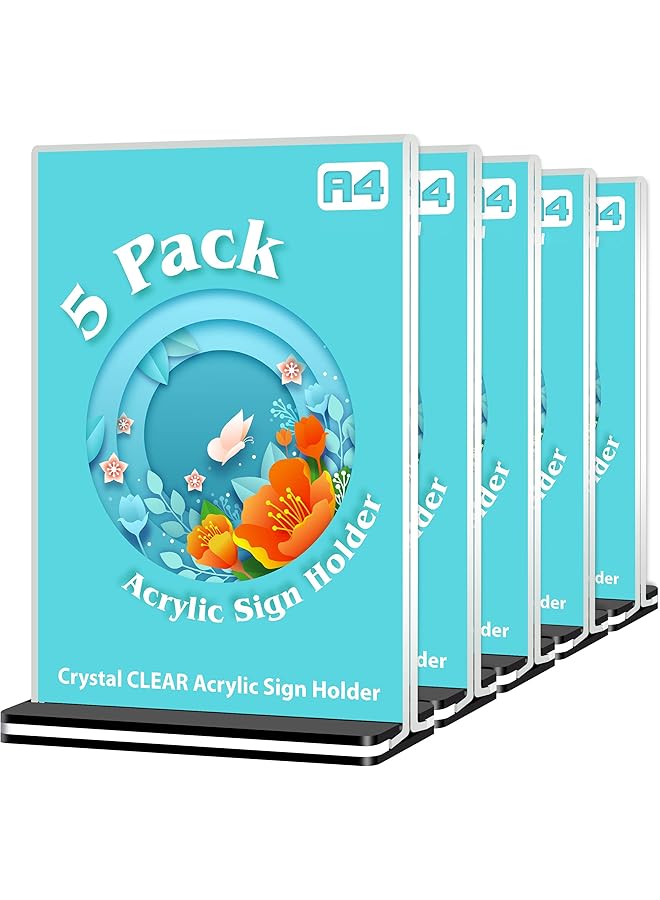 Excefore Acrylic Sign Holder A4 Poster Menu Holder Double Sided Display Stands For Restaurant Hotel Promotions Photo Documents And More A4 5 Pack - Image 1